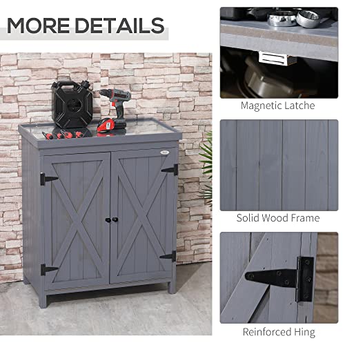 Outsunny Garden Storage Cabinet, Outdoor Tool Shed with Galvanized Top and Two Shelves for Yard Tools or Pool Accessories, Grey | The Storepaperoomates Retail Market - Fast Affordable Shopping