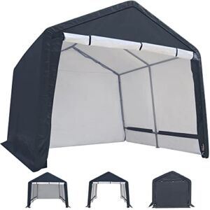 AsterOutdoor 10×10 ft Outdoor Storage Shelter with Rollup Zipper Door Portable Garage Kit Tent Waterproof and UV Resistant Carport Shed for Motorcycle Gardening Vehicle ATV and Car, Dark Gray