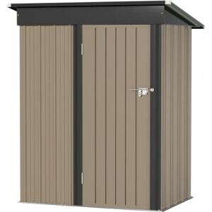Greesum Metal Outdoor Storage Shed 5FT x 3FT, Steel Utility Tool Shed Storage House with Door & Lock, Metal Sheds Outdoor Storage for Backyard Garden Patio Lawn (5′ x 3′), Brown