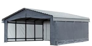 Arrow Sheds Amazon Exclusive 20′ x 20′ x 7′ 29-Gauge Carport with Galvanized Steel Roof Panels and Enclosure Kit, Charcoal