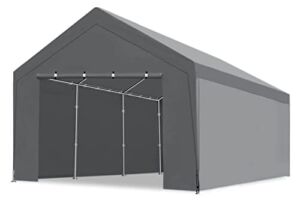 ASTEROUTDOOR 10×20 Feet Heavy Duty Carport with Removable Sidewalls & Doors Portable Garage Car Canopy Boat Shelter Tent for Party, Wedding, Garden Storage Shed 8 Legs, Gray