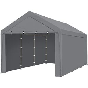 ASTEROUTDOOR 12×20 Feet Heavy Duty Carport with Removable Sidewalls & Doors Portable Garage Car Canopy Boat Shelter Tent for Party, Wedding, Garden Storage Shed 8 Legs, Gray