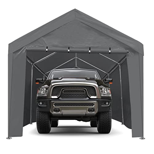 ASTEROUTDOOR 12×20 Feet Heavy Duty Carport with Removable Sidewalls & Doors Portable Garage Car Canopy Boat Shelter Tent for Party, Wedding, Garden Storage Shed 8 Legs, Gray | The Storepaperoomates Retail Market - Fast Affordable Shopping