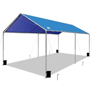 VOYSIGN Outdoor Heavy Duty Carport 10 X 20 Ft, Car Canopy with Three Reinforced Steel Cables – Navy Blue Color