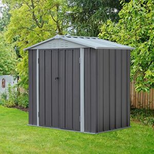 6′ x 4′ Garden Shed Outdoor Storage Shed – Metal Steel Garden Shed with Lockable Doors & Vents, Tool Storage Shed for Backyard, Patio, Lawn (White Roof)