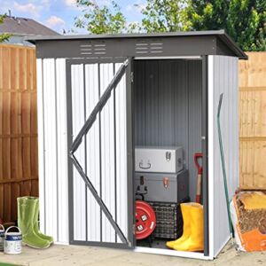 Seedfaya Outdoor Storage Shed,5′ x 3′ Metal Garden Shed with Single Lockable Door,Waterproof Tool Storage Shed Outside Small Shed for Backyard, Patio & Lawn