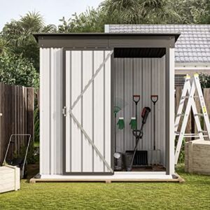 Rophefx Outdoor Storage Shed 5×3 FT Metal Sheds & Outdoor Storage Steel Garden Shed with Lockable Door Tool Storage Shed for Backyard, Patio, Lawn, White & Grey