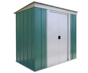 Arrow Sheds 6′ x 4′ Galvanized Steel Pad-Lockable Outdoor Utility Storage Shed with Pent Roof, Eggshell/Green