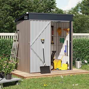 OC Orange-Casual 5 x 3 FT Outdoor Storage Shed, Metal Garden Tool Shed, Outside Sheds & Outdoor Storage Galvanized Steel with Lockable Door for Backyard, Patio, Lawn, Brown