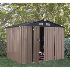 Soleil Jardin 6×8 Ft Storage Shed, Galvanized Steel Sheds & Outdoor Storage Cabinet with Lockable Door, Garden Metal Shed for Tool, Bike, Lawn Mower, Backyard, Patio, Taupe