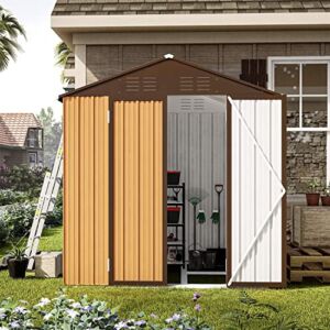 WTRAVEL 6 x 4 FT Outdoor Storage Shed Metal Tool Storage Shed with Lockable Doors Steel Garden Shed for Backyard, Patio, Lawn (6 x 4FT-Spire Roof, Orange)