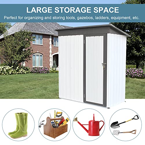5 x 3ft Outdoor Metal Storage Shed，with Lockable Doors, Sun Protection, Waterproof Tool Storage Shed for Patio, Lawn ,Backyard (Gray) | The Storepaperoomates Retail Market - Fast Affordable Shopping