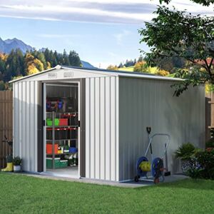 8 x 8 FT Outdoor Storage Shed , Galvanized Metal Sheds Outdoor Storage with Air Vent and Slide Door, Outdoor Storage Tool Garden Shed Bike Shed, Outdoor Shed for Backyard Patio Lawn