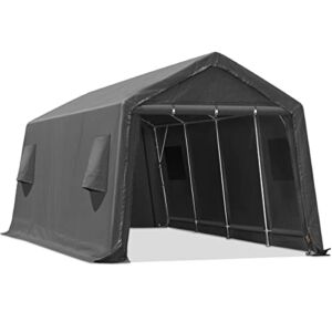 ADVANCE OUTDOOR 10×20 ft Heavy Duty Carport Outdoor Patio Anti-Snow Portable Canopy Storage Shelter Shed with 2 Roll up Zipper Doors & Vents for Snowmobile Garden Tools, Gray