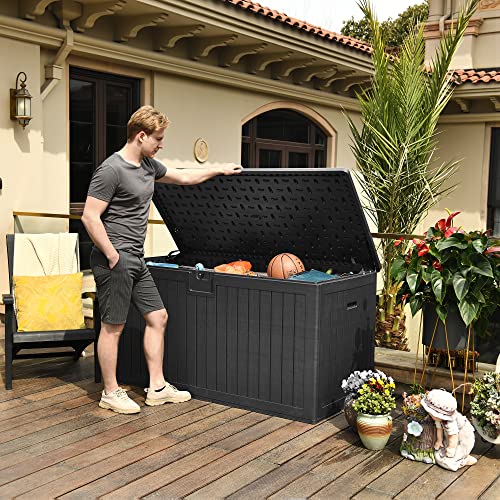 YITAHOME XL 150 Gallon Large Deck Box,Outdoor Storage for Patio Furniture Cushions,Garden Tools and Pool Toys with Flexible Divider,Waterproof,Lockable (Black) | The Storepaperoomates Retail Market - Fast Affordable Shopping