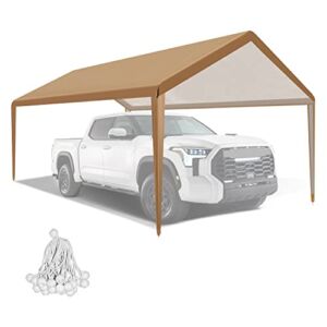 Aiday 10×20 Canopy Replacement Cover in Brown, Carport Tarp Canopy Cover with Ball Bungees，180G Waterproof & UV Protected Tarp Only Cover, Frame is not Included