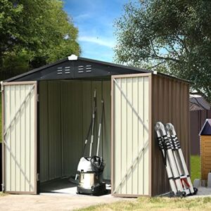 8 x 6 FT Storage Shed Outdoor Storage Garden Shed Tool Storage Sheds with Double Lockable Door 8′ x 6′ Outdoor Sheds Bike Shed for Backyard Garden Patio Lawn, 8×6 FT