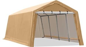 LAUREL CANYON 13 x 20 ft Garage Shelter Carport with 2 Roll up Doors Waterproof Portable Storage Shed for SUV, Full-Size Truck and Boat , 10 Legs，Beige