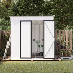 WTRAVEL 6 x 4 FT Outdoor Storage Shed Steel Tool Storage Shed with Lock Metal Garden Shed for Backyard, Patio, Lawn (6 x 4 FT, White)