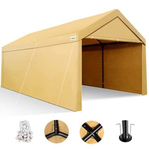COBIZI Carport, Canopy Tent 10x20ft Heavy Duty with Metal Frame Peak Style Roof and Removable Sidewalls & 2 Roll up Doors, Portable Garage Carport for Auto, Boat, Party, Wedding, Market stall