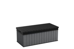 Keter Darwin 100 Gallon Resin Large Deck Box-Organization and Storage for Patio Furniture, Outdoor Cushions, Garden Tools and Pool Toys, Grey