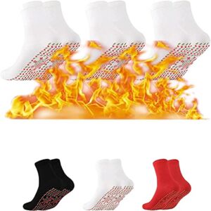 3 Pair Self-Heating Socks for Men Women Unisex Therapy Magnetic Socks Washable Anti-Freezing Self Heating Socks Insulated Cold Weather for Outdoor Hunting Camping Hiking Skiing (White)