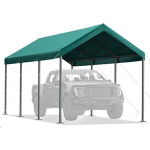 Cityflee Carport,10’x 20′ Upgraded Heavy Duty Carport with Wind Rope, Portable Garage for Car, Truck, Boat, Car Canopy with All-Season Tarp 8 Legs,Green