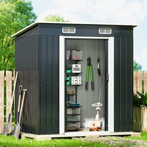 HOGYME Storage Shed 6′ x 3.6′ Outdoor Storage Metal Shed Garden Sheds with Double Sliding Door, Steel Tool Sheds for Lawnmower, Generator, Bike, Trash Can Gray