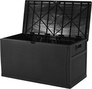 Patiomore 120 Gallon Resin Wicker Patio Storage Box, Outdoor Storage Container Deck Box and Gar,(Black)