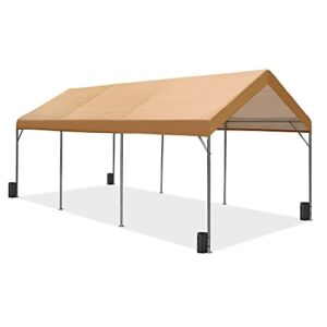 PHI VILLA 10×20 ft Heavy Duty Carport Car Canopy Garage Boat Shelter Party Tent（ith 4 Sand Bag） ,Beige