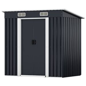 HOGYME Storage Shed 6′ x 4′ Outdoor Storage Metal Shed with Double Sliding Door, Steel Tool Garden Sheds for Lawnmower, Generator, Bike, Trash Can