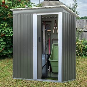 Flyzy Outdoor Storage Shed 5×3 FT, Metal Utility Tool Metal Garden Shed with Sliding Door, Storage Shed, Sheds & Outdoor Storage ​for Backyard Patio Garden Lawn (Grey)