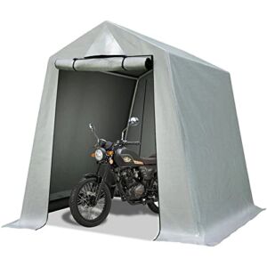 NBTiger Outdoor Storage Shelter, 6×7 ft Outdoor Carport Shed Motorcycle Tent with 2 Roll-up Zipper Doors and Vents, Portable UV Resistant and Waterproof Storage Shed for Bike, Firewood, Silver Grey