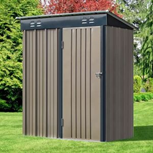 HOMFAMILIA 5′ x 3′ Outdoor Metal Storage Shed, Galvanized Steel Tool Store Room, Bike Shed Houses, Multi-Function Garden Shed with Lockable Door and Ventilated Vents, for Patio, Yard, Lawn, Brown
