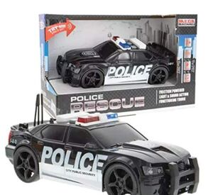 Friction Powered Police Car Toy Rescue Vehicle with Lights and Siren Sounds for Boys Toddlers and Kids, Pull Back 1:20 Diecast Emergency Transport Vehicle Car