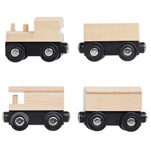 Orbrium Toys Unpainted Wooden Train Cars Compatible with Thomas, Chuggington, Brio, Pack of 4, Great for Party