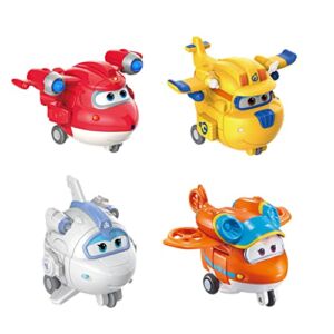 Super Wings 2″ Transform-a-Bots 4-Pack, Supercharged Jett, Donnie, Astra, Sunny, Airplane Toys Vehicle Mini Figures, Fun Toys for Kids, Transformer Toys for 3 4 5 Year Old Boys and Girls