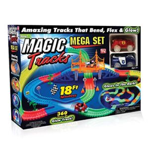 Ontel Magic Tracks Mega Set – 2 LED Race Cars and 18 ft. of Flexible, Bendable Glow in the Dark Racetrack – As Seen on TV