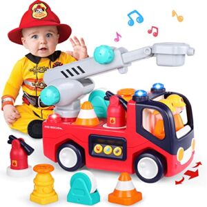 Toy Cars for 1 2 3 Year Old Boy Girls Gifts Fire Truck with Music & Light Toys for Toddler 1-3 Educational Learning Toys for 2 3 4 Year Old Birthday Gifts Baby Toys 12 18 Months for Infant Toddler