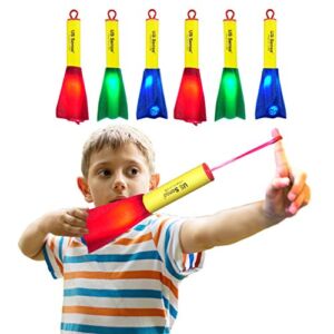 US Sense LED Slingshot Finger Rocket, 6 Pack Foam Rocket Launchers, Soars Up to 100 Feet, Outdoor Indoor Camping Game Activities, Party Favors Toys, Stocking Stuffers for Kids Age 4 5 6 7 8 9 +