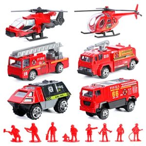 14 Pcs Fire Truck with Firefighter Toy Set, Mini Die-cast Fire Engine Car, Mini Rescue Emergency Vehicle Playset for Kid Boy Girl Birthday Christmas Party Favors