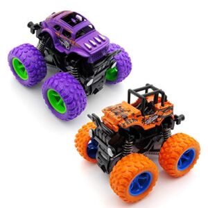 2PCS Monster Trucks Toys for BoysGirls – Friction Cars Monster jam Playset , and Wheels Monster for Kids Age 3 4 5 6 Year Old Gifts for Kids Birthday Christmas (Purple and Orange)