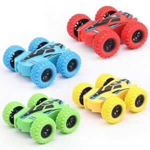 Double-Sided pull back carsr. friction cars for kids ，Vibration inertial car. Toy Pull Back car. Big tire Four-Wheel Drive Toy car for Boys and Girls (4 Pieces)