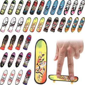 36 Pieces Mini Finger Skateboard Toy Skateboard Finger Boards with Double Sided Pattern Creative Fingertip Movement Novelty Toys Party Favors Decorations Supplies for Teens and Adults, Random Style