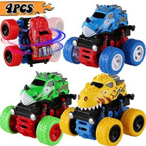 Kesletney Dinosaur Toys Cars for Boys – 4 Pack Friction Powered Push and Go Monster Trucks Pull Back Vehicles for Kids Ages 3 4 5 6 7 Year Old – Christmas Birthday Gift Dino Toys for Toddlers