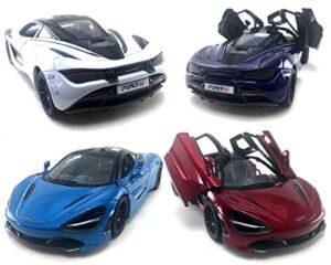HCK Set of 4 2017 Mc Laren 720S – Pull Back Toy Sports Cars 1:36 Scale (Red/Indigo/White/Blue)