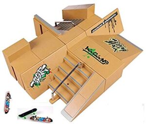 Kidsdream 8pcs Skate Park Kit Ramp Parts for Fingerboard Mini Finger Skateboard Fingerboards Ultimate Parks with 3PCS Finger Boards