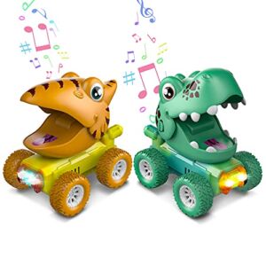 Dinosaur Toys for 2-5 Year Old Boys,Pull Back Car Kids Toys,Dinosaur Toys for Kids 3-5,Monster Truck Toddler Toys Age 2-4 with Lights and Dino Roar Music,Gifts for 2 3 4 5 Year Old Boys Girls,2 Pack