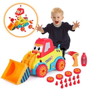 VATOS Take Apart Car, STEM Toys for 3 -4 -5 Years Old Boys & Girls, Construction Toys with Sounds, Lights & Drill Tool, Build Your Own Car, Toy Gifts for 3+ Year Old, DIY Assembling Bulldozer Toy
