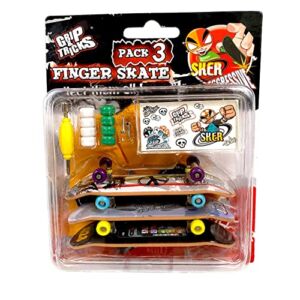 Grip and Tricks – 3 Finger Skates with Pro Fingerboard Tools and Toy Skateboards Accessories – Finger Skate Pack 3 – Finger Toy for Kids 6+ Years Old